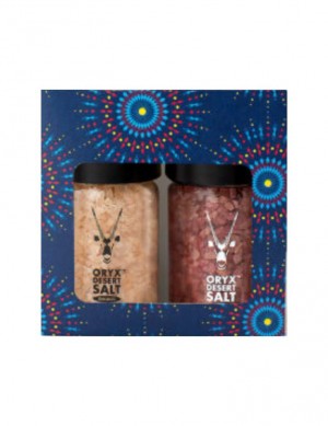 Oryx Kalahari Wüstensalz in der Geschenkbox mit 2 Mühlen (geräuchertes Salz, Shiraz Salz ) 100g - Best Before September 2026